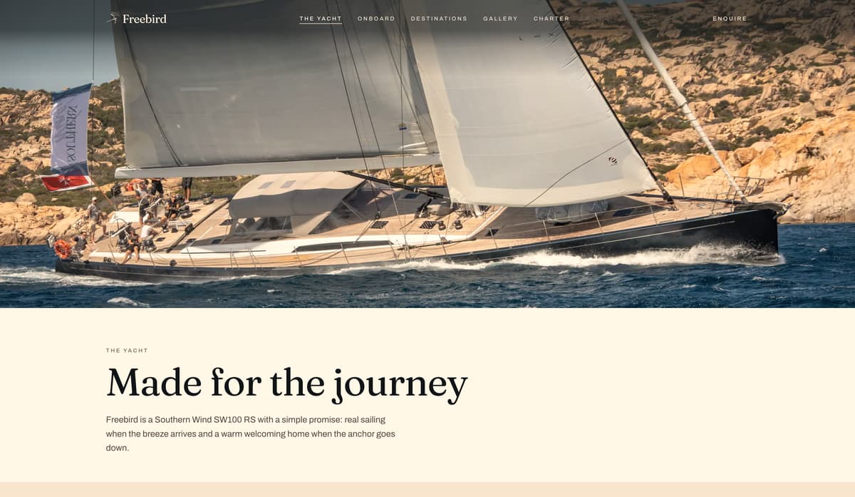 The yacht section of the Sailing Yacht Freebird website