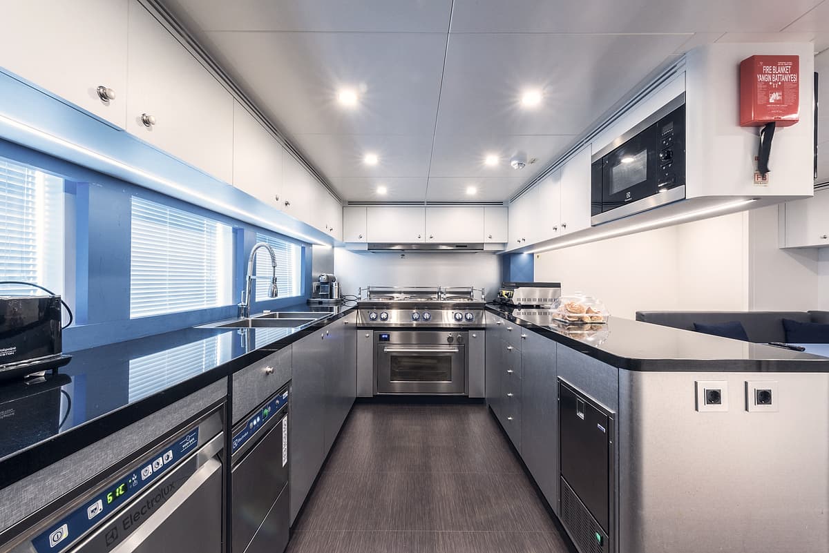 The galley aboard Motor Yacht Serenitas